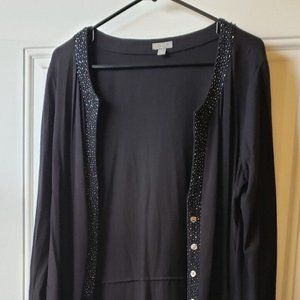 J. Jill Women's Cardigan Sweater  Size: Small  Black  Stretch  Button Up  Beads